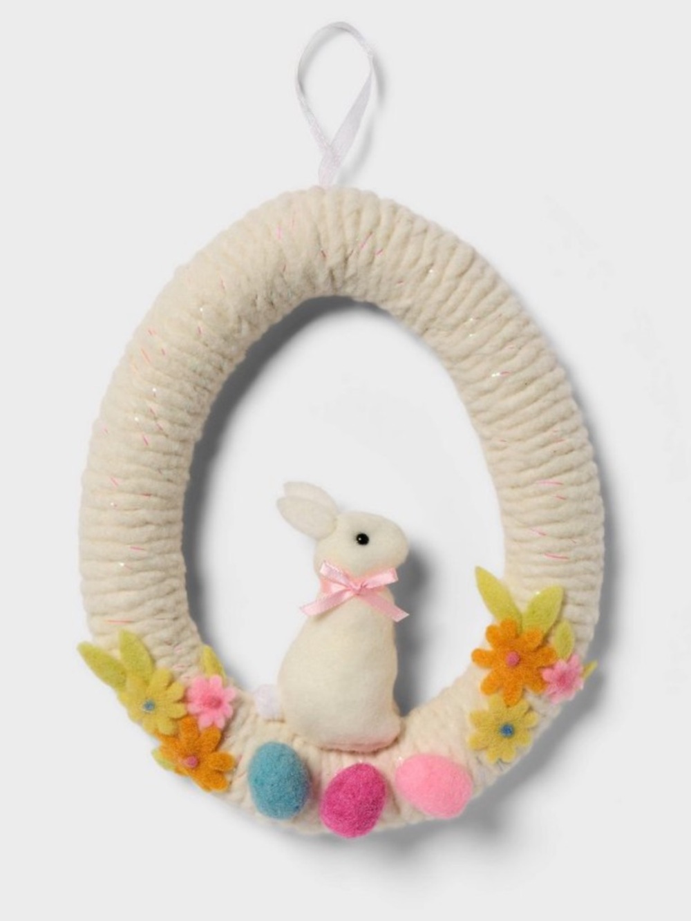 New! Felt Bunny Floral Ivory Wreath Pastel Accents - Spritz™, Spring 2026
